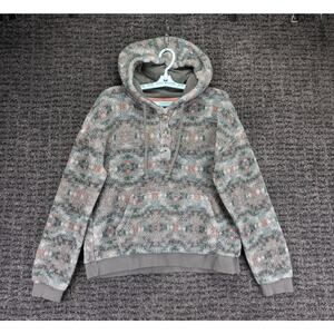 Maurices Sweater Womens Medium Sherpa Fleece Hooded Henley Southwestern Aztec